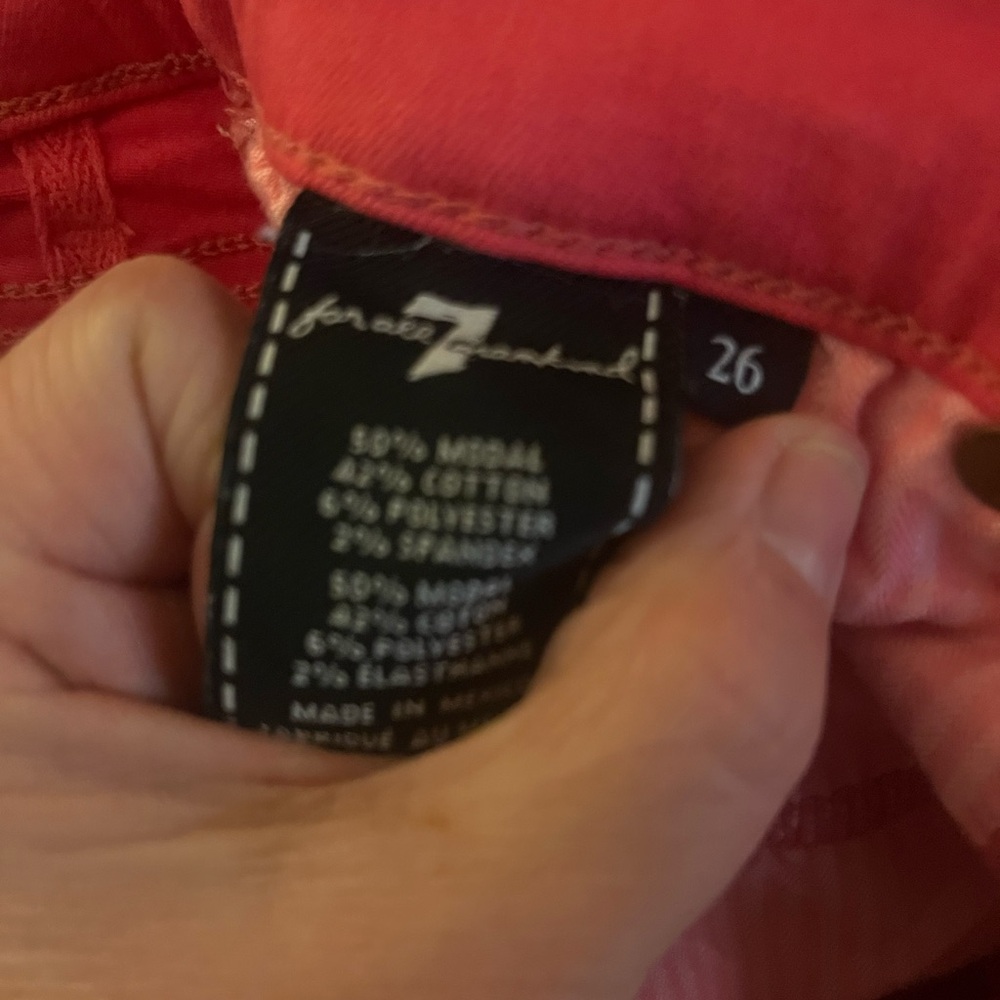 7‎ For all Mankind Women’s Red Stretch Skinny Ankle Jeans Sz 26. - Picture 6 of 6
